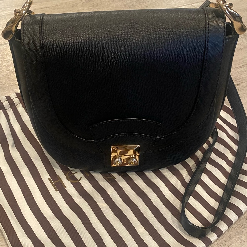 Henri Bendel Black Leather Saddle Crossbody Bag